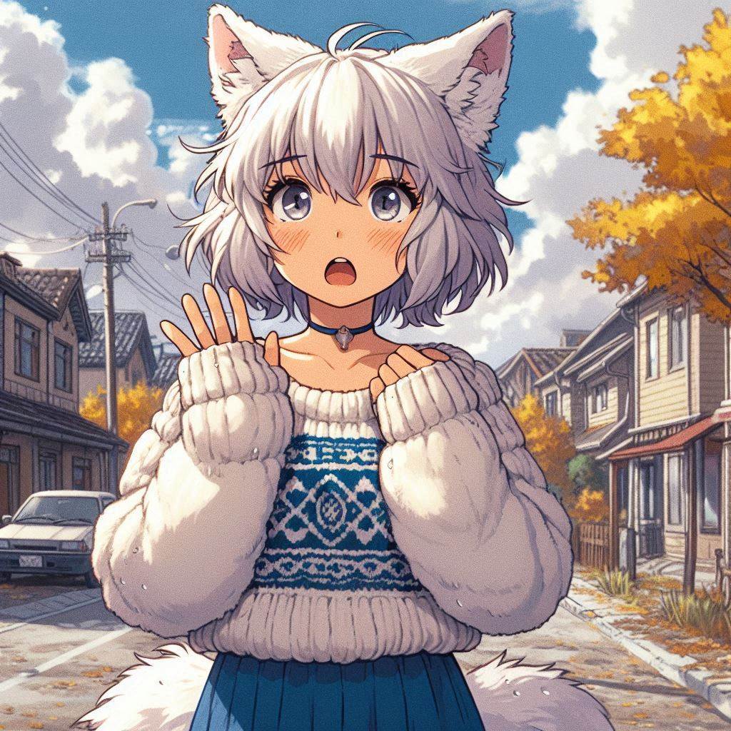 Cake Tour (e04) - My, Neural network art, Нейронные сети, Art, Girls, Anime, Anime art, Original character, Kitsune, Animal ears, Tail, Travels, Drive, Cake, Autumn, Ginger & White, Longpost