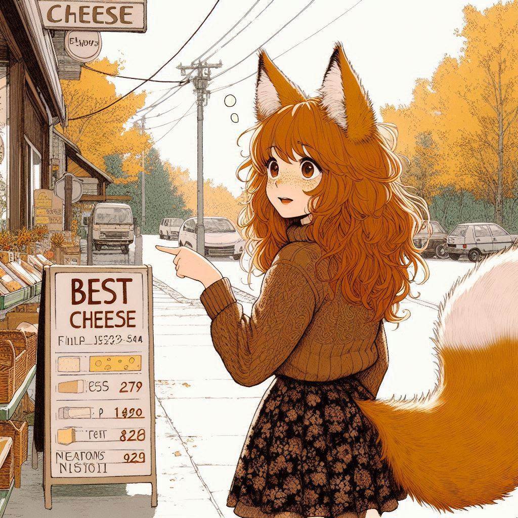 Cake Tour (e04) - My, Neural network art, Нейронные сети, Art, Girls, Anime, Anime art, Original character, Kitsune, Animal ears, Tail, Travels, Drive, Cake, Autumn, Ginger & White, Longpost