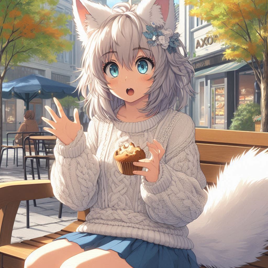 Cake Tour (e03) - My, Neural network art, Нейронные сети, Art, Anime, Anime art, Girls, Original character, Kitsune, Animal ears, Tail, Redheads, Freckles, Neko, Cake, Travels, Drive, Autumn, Ginger & White, Longpost