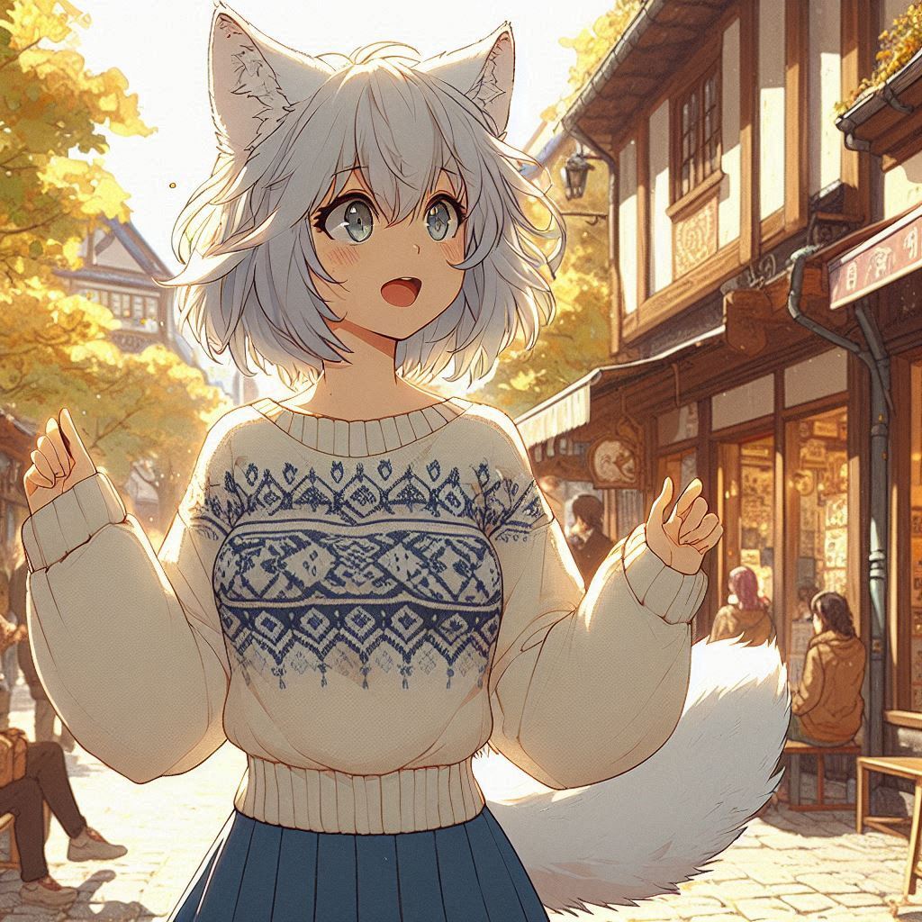 Cake Tour (e03) - My, Neural network art, Нейронные сети, Art, Anime, Anime art, Girls, Original character, Kitsune, Animal ears, Tail, Redheads, Freckles, Neko, Cake, Travels, Drive, Autumn, Ginger & White, Longpost