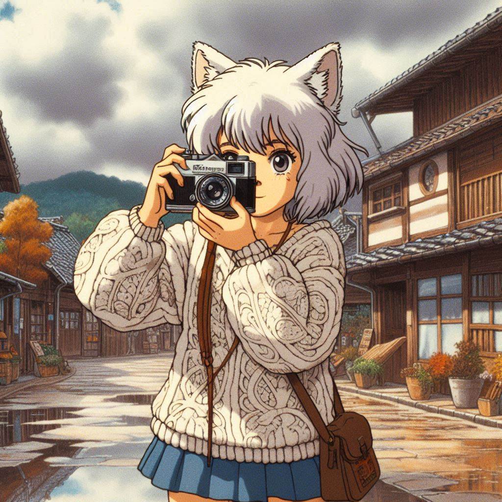 Cake Tour (e04) - My, Neural network art, Нейронные сети, Art, Girls, Anime, Anime art, Original character, Kitsune, Animal ears, Tail, Travels, Drive, Cake, Autumn, Ginger & White, Longpost