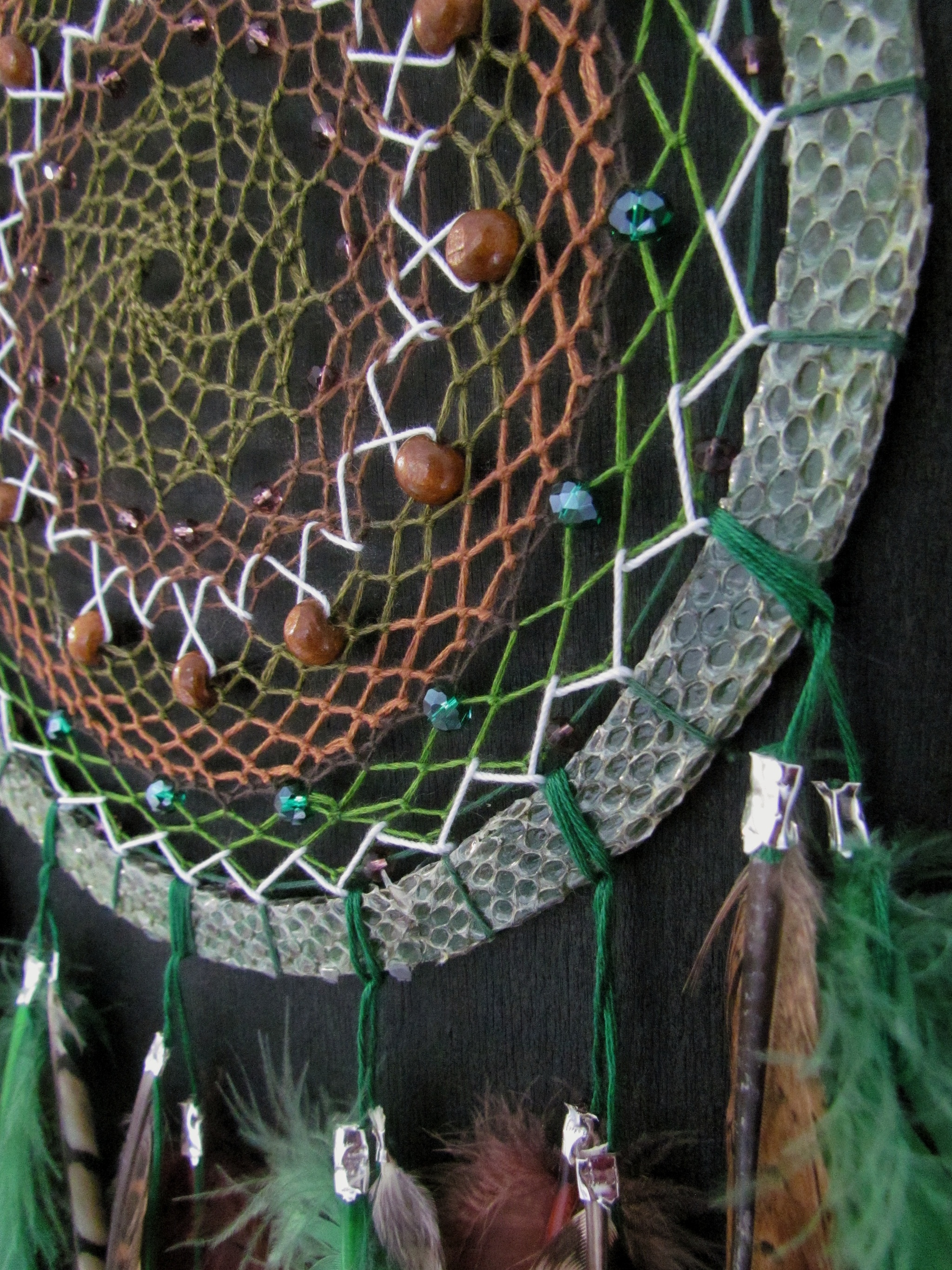 Unusual dream catcher for the year of the green wooden snake - My, Snake, Scales, Snakeskin, Year of the Snake, Dreamcatcher, Needlework, Needlework without process, Handmade, With your own hands, Hobby, New Year, beauty, Longpost