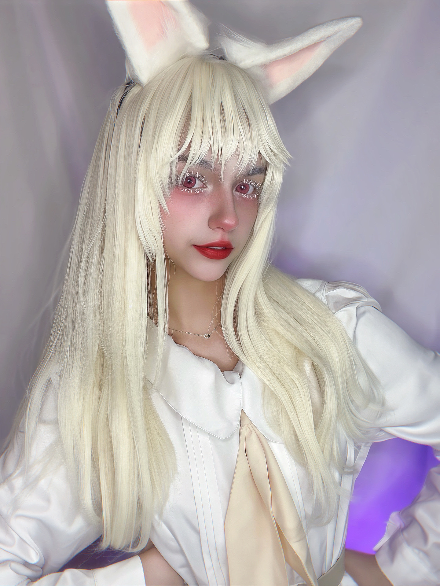 Are there still those who haven't forgotten this title? - My, Cosplay, Anime, Cosplayers, Girls, Kawaii, Beastars, Haru, Bunny ears, Sweet Bunny, Rabbit, White Rabbit, Milota, Albino, White hair, White Rabbit, Dwarf rabbits, Ears on the crown, Eared, Longpost