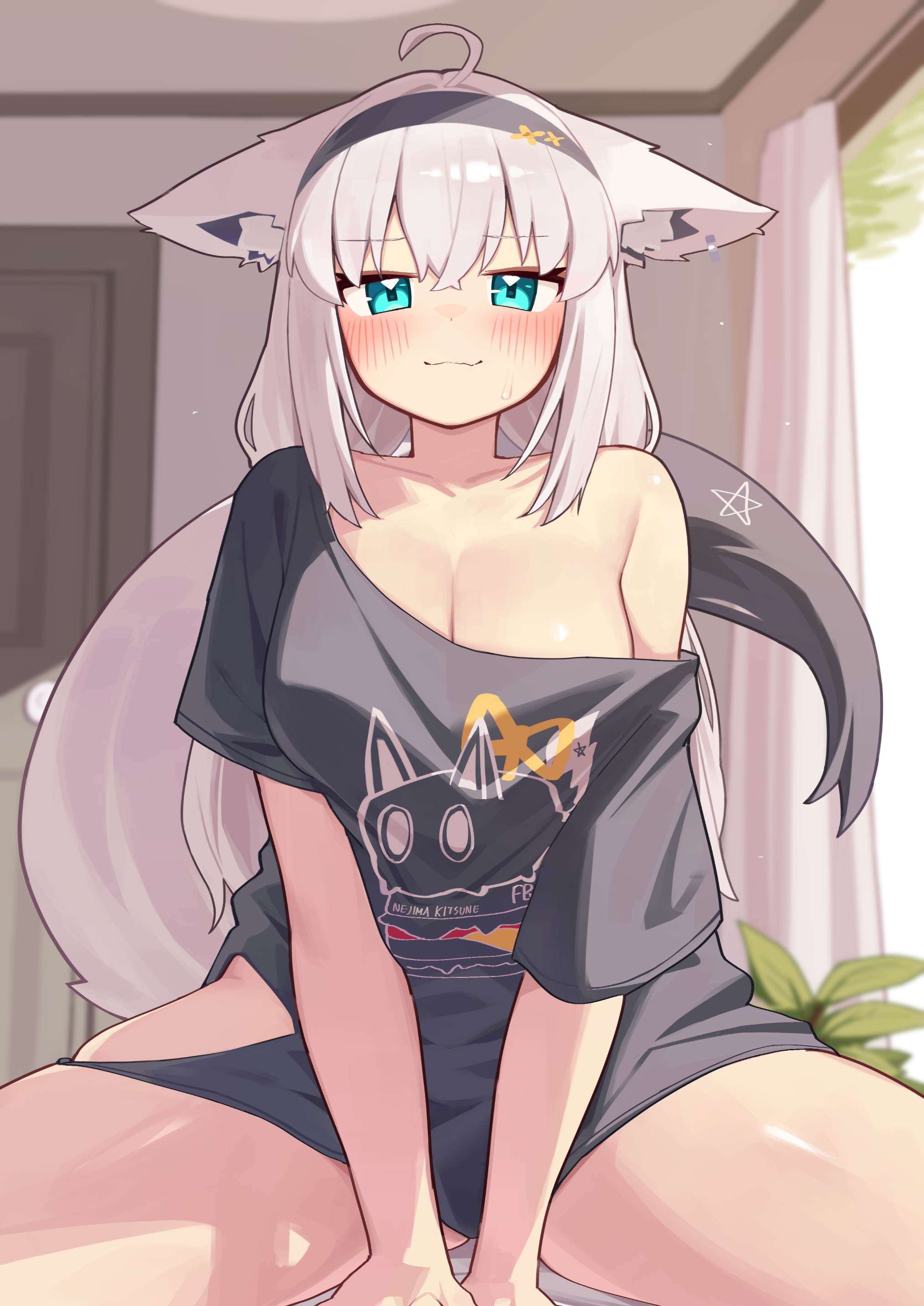 Good morning~ - Anime art, Anime, Virtual youtuber, Hololive, Shirakami fubuki, Deaver, Animal ears, Tail