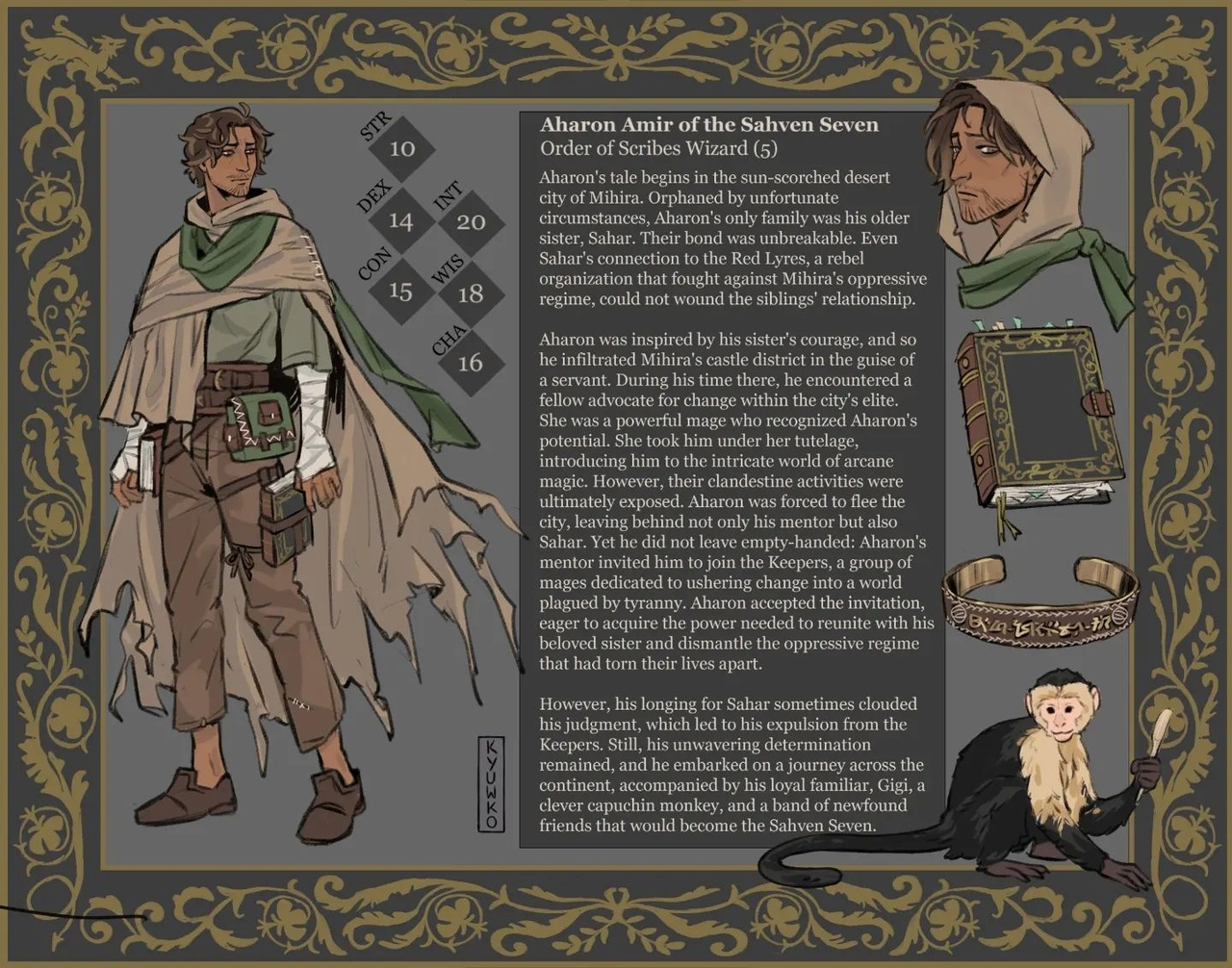 Interesting characters for DnD games in the art of the artist kyuwkou - Character Sheet, Art, Fantasy, Tabletop role-playing games, Dungeons & dragons, Artist, Longpost, beauty, Kyuwkou