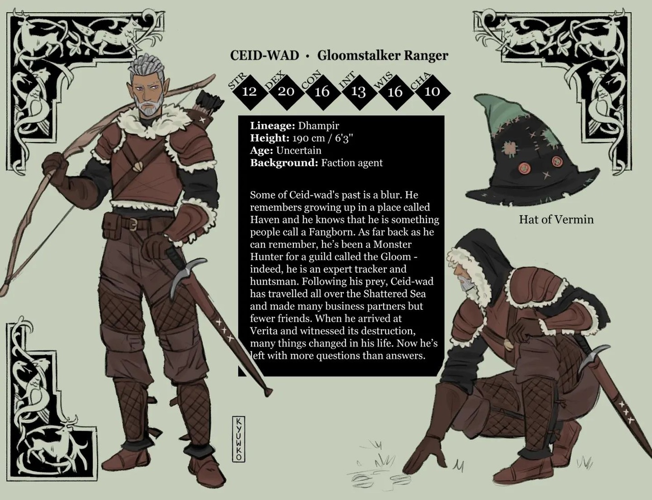 Interesting characters for DnD games in the art of the artist kyuwkou - Character Sheet, Art, Fantasy, Tabletop role-playing games, Dungeons & dragons, Artist, Longpost, beauty, Kyuwkou