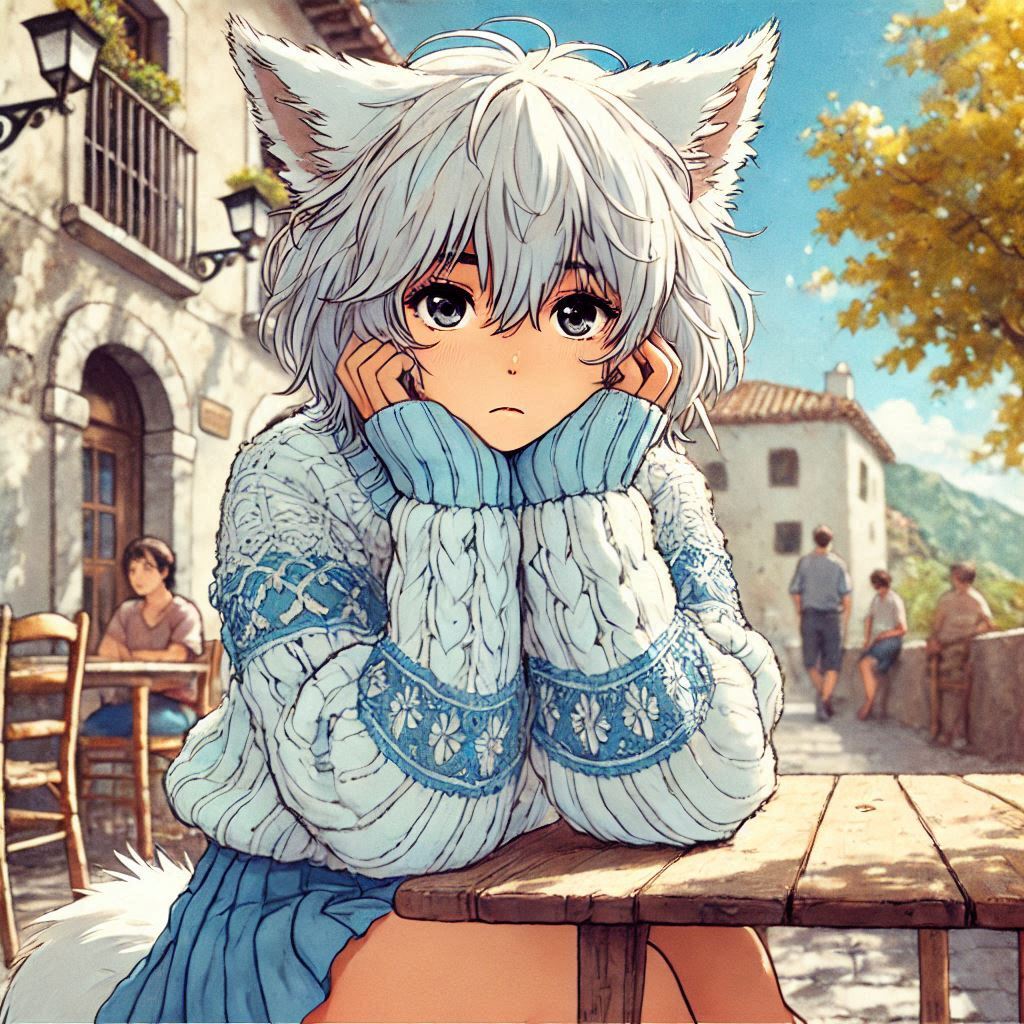 Cake Tour (e05) - My, Neural network art, Нейронные сети, Art, Anime, Anime art, Original character, Girls, Kitsune, Animal ears, Tail, Drive, Travels, Cake, Sea, Autumn, Ginger & White, Longpost