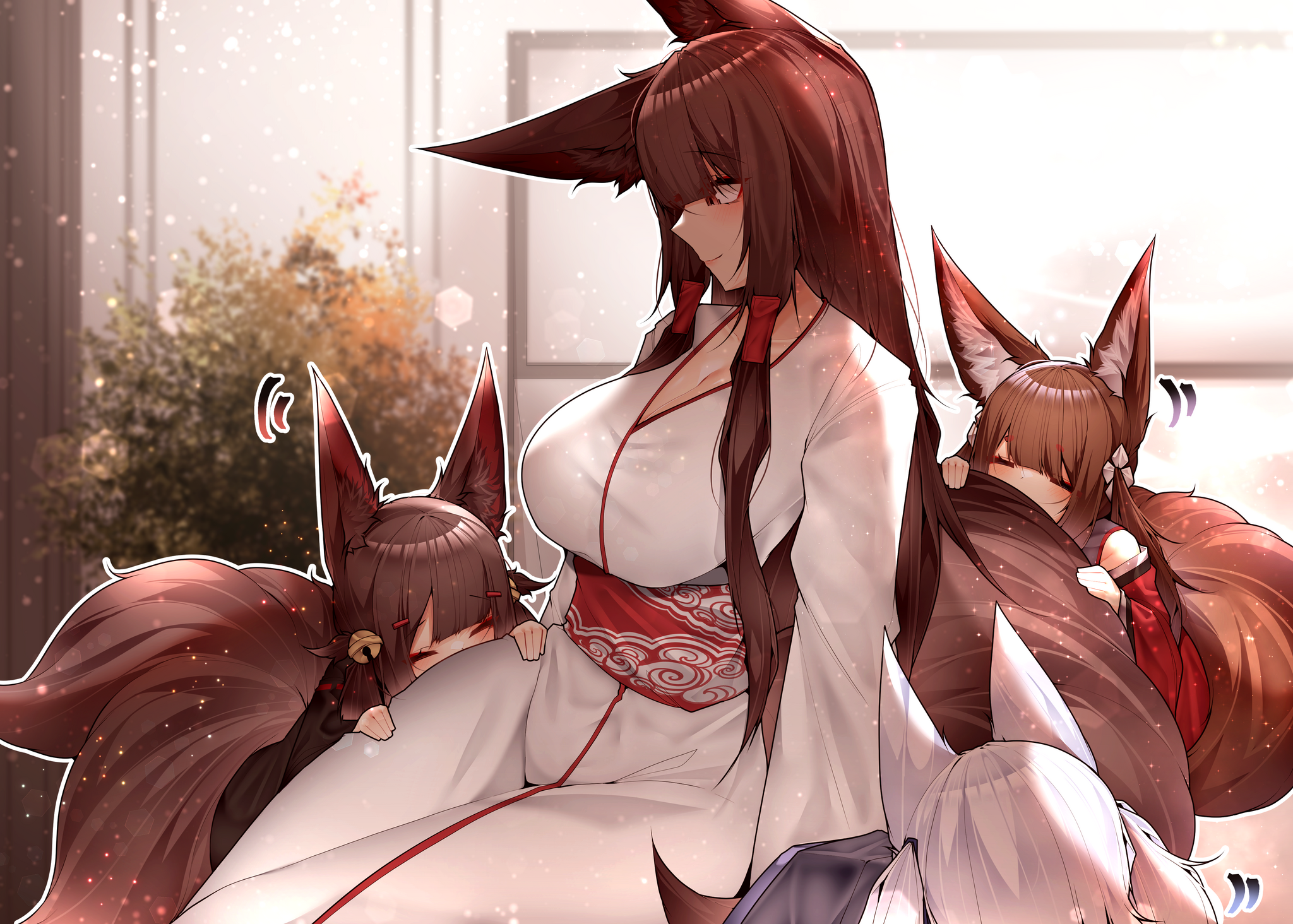 Akagi - Samip, Art, Anime, Anime art, Azur lane, Akagi, Amagi, Animal ears, Tail, Kitsune, Kaga