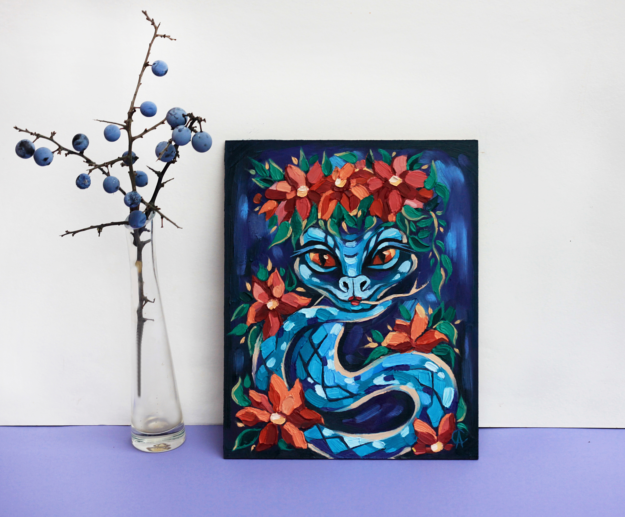 Snake Frida - My, Snake, New Year, Chinese New Year, 2025, Souvenirs, Presents, Decor, Decorative arts, Painting, Oil painting, Creation, Needlework, With your own hands, Decoration, Art, Symbol of the year, Year of the Snake, Illustrations, Painting, Handmade