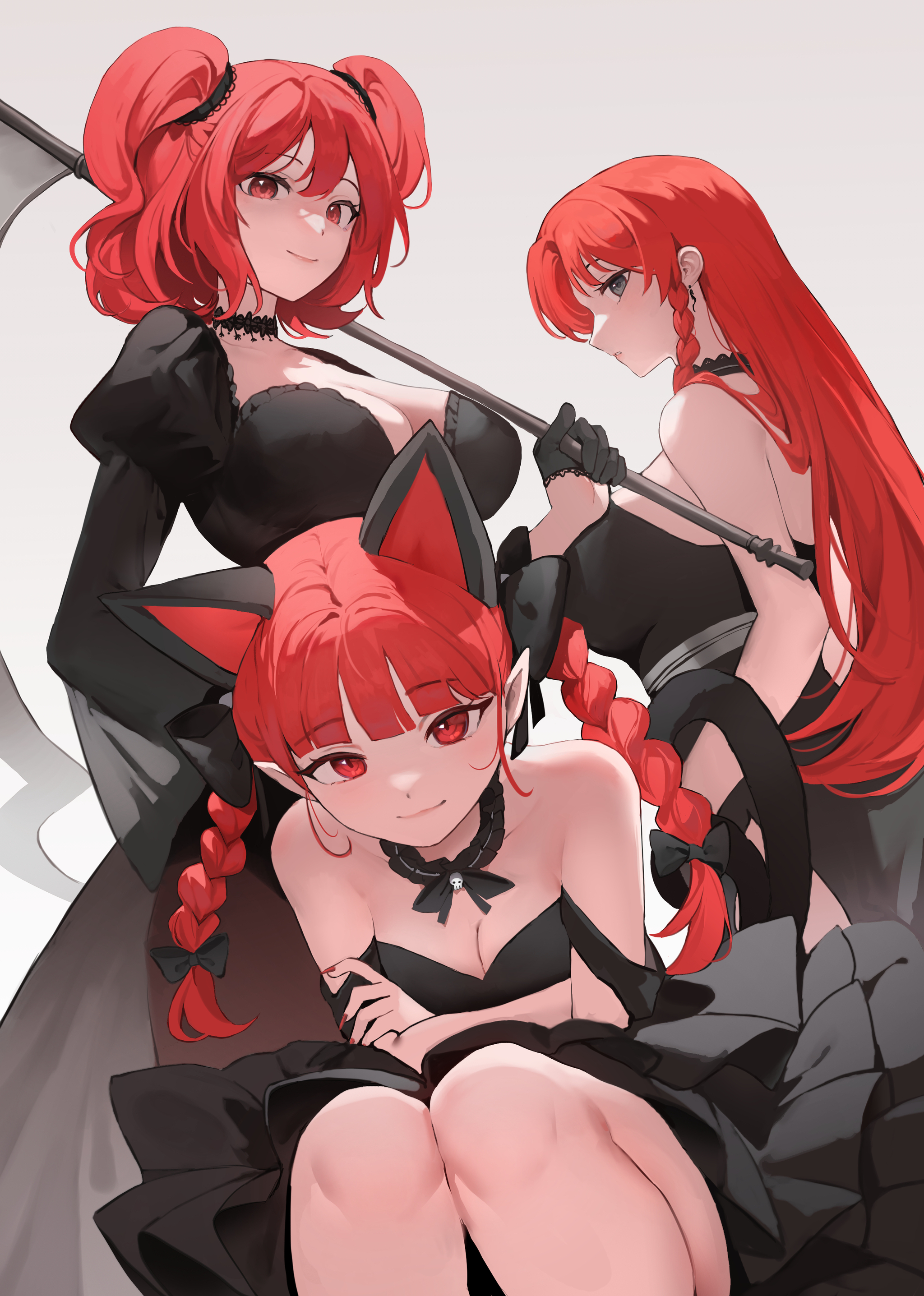 The Red Trio - Touhou, Hong, Kaenbyou rin, Onozuka Komachi, Sarukana, Animal ears, Red eyes, Art, Anime art, Anime