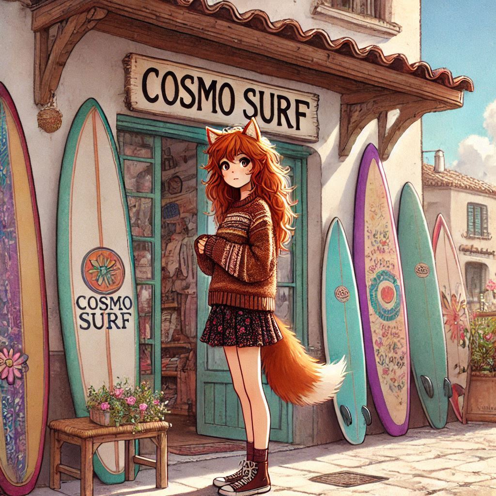 Cake Tour (e05) - My, Neural network art, Нейронные сети, Art, Anime, Anime art, Original character, Girls, Kitsune, Animal ears, Tail, Drive, Travels, Cake, Sea, Autumn, Ginger & White, Longpost