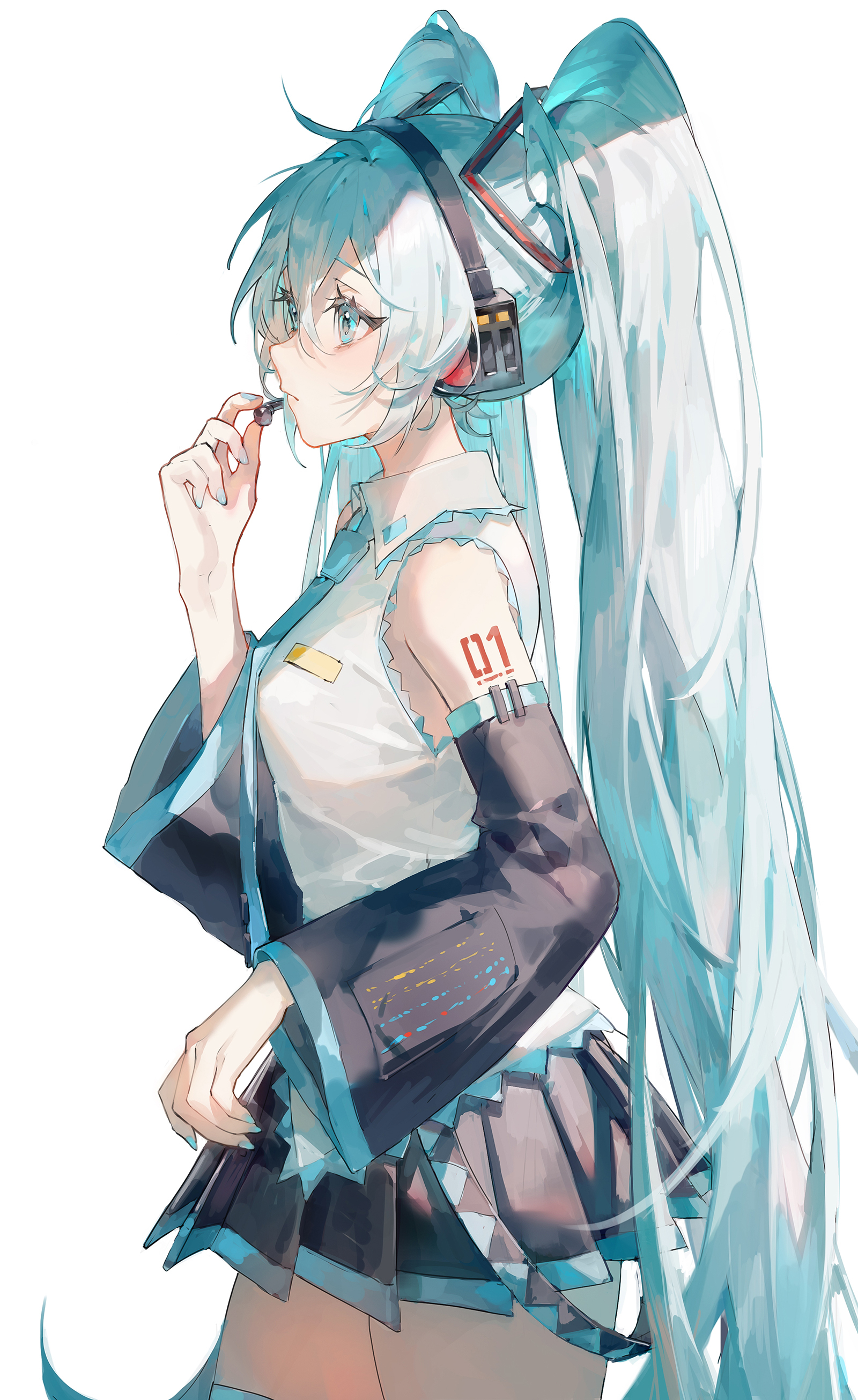 Hatsune Miku #190 - Аниме, Anime Art, Hatsune Miku, Девушки, Длинные волосы, Галстук, Юбка, Голубые глаза, Наушники, Рубашка, Свисток, Белый фон