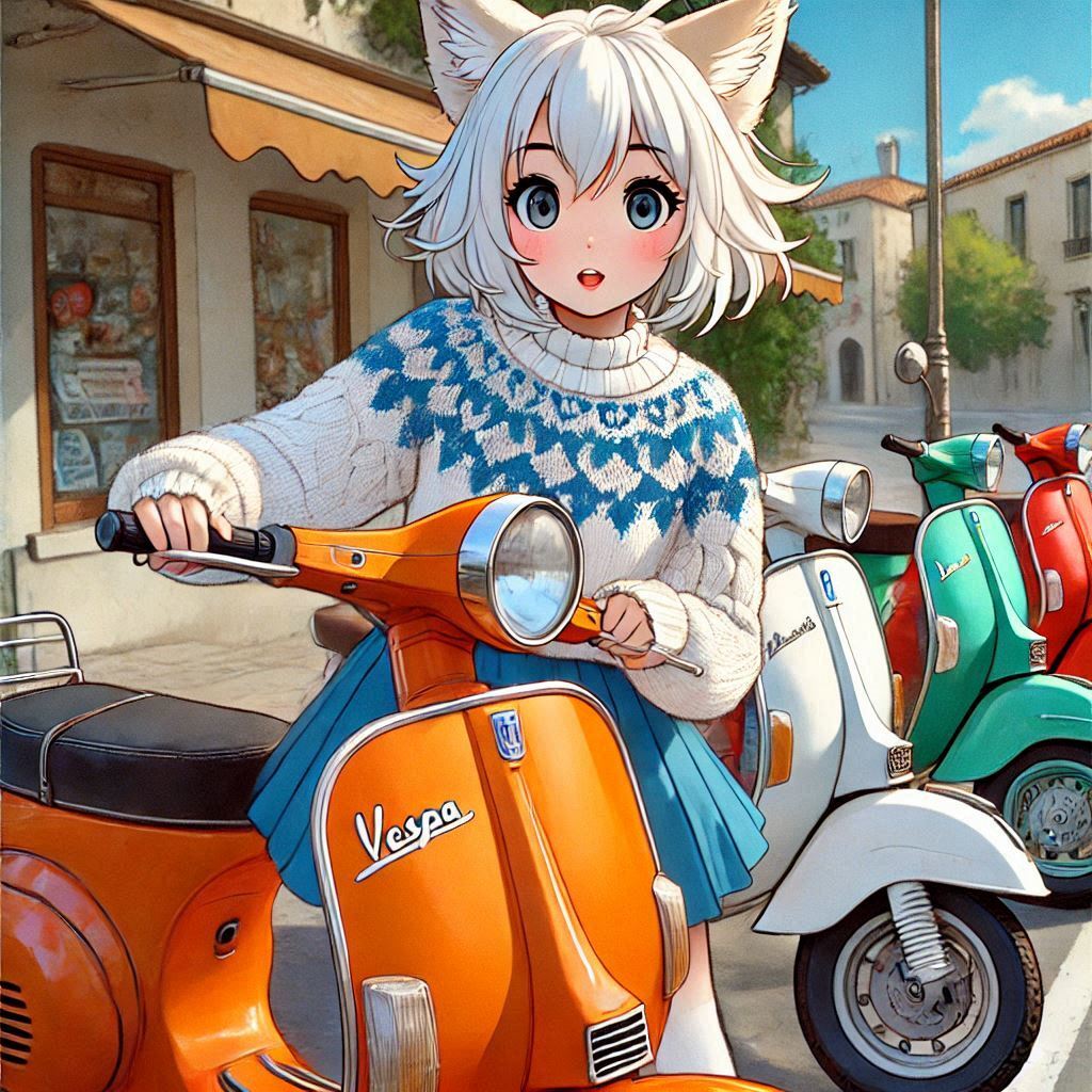 Cake Tour (e05) - My, Neural network art, Нейронные сети, Art, Anime, Anime art, Original character, Girls, Kitsune, Animal ears, Tail, Drive, Travels, Cake, Sea, Autumn, Ginger & White, Longpost