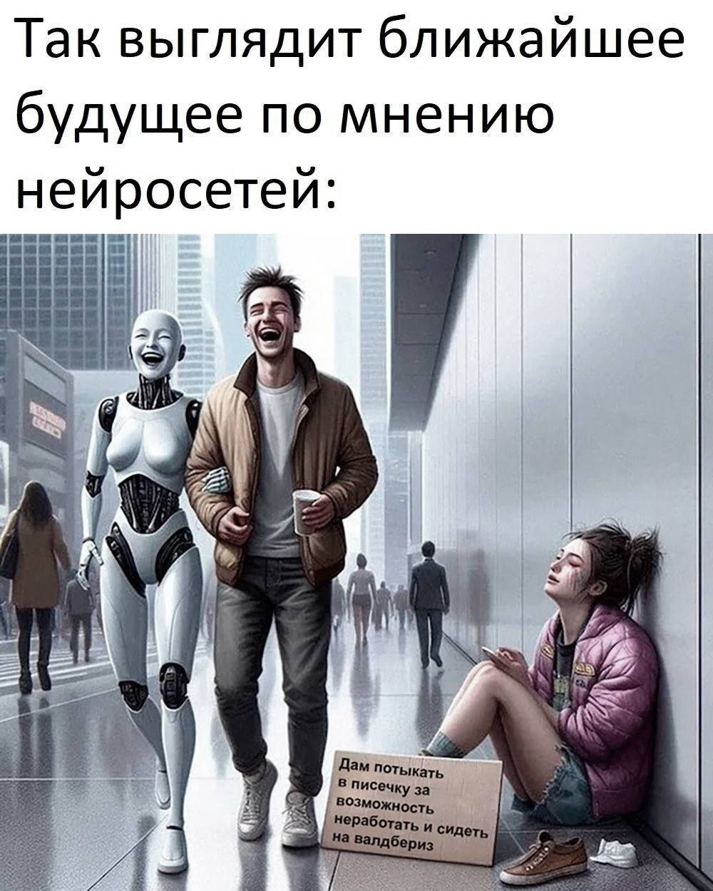 Near future - Humor, Picture with text, Screenshot, Kept women, Нейронные сети, Marketplace, Men and women, Repeat, Future, Neural network art