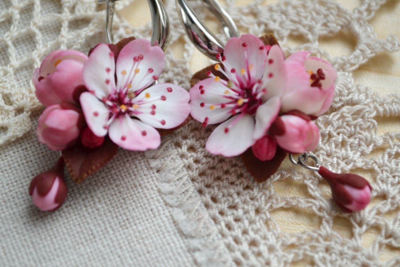 Cherry blossoms made of polymer clay - My, Handmade, Polymer clay, Лепка, Needlework without process, Flowers, beauty, Bijouterie, Longpost