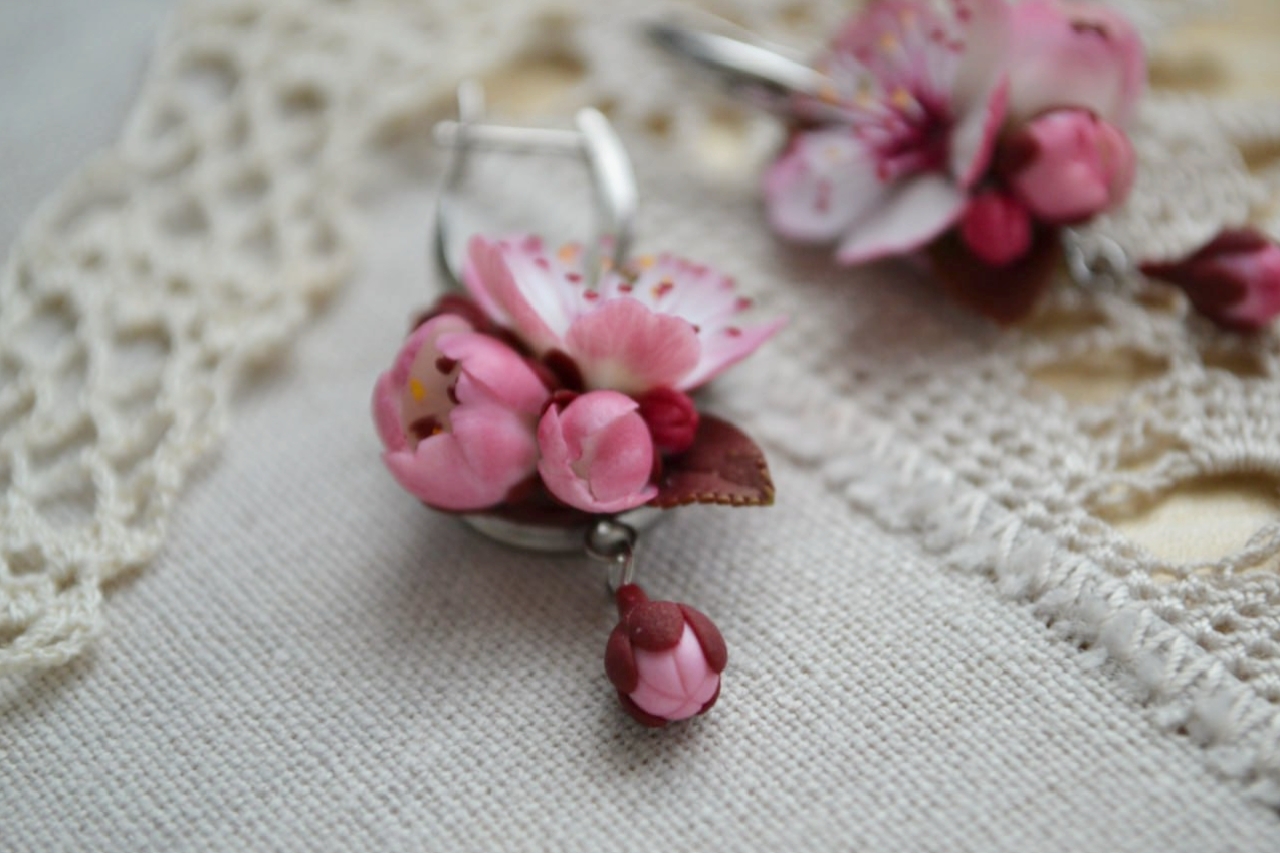 Cherry blossoms made of polymer clay - My, Handmade, Polymer clay, Лепка, Needlework without process, Flowers, beauty, Bijouterie, Longpost