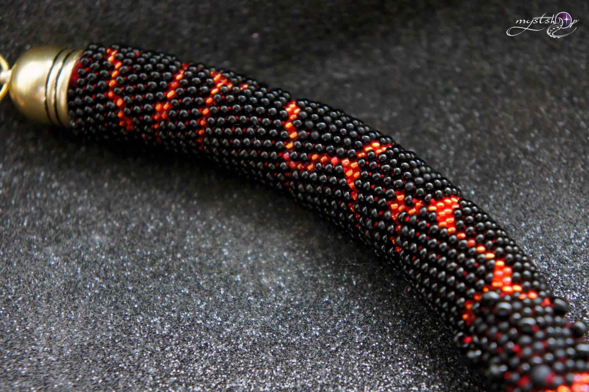 Embossed cord necklace Lava - My, Needlework without process, Lava, Volcano, Fire, Beads, Longpost