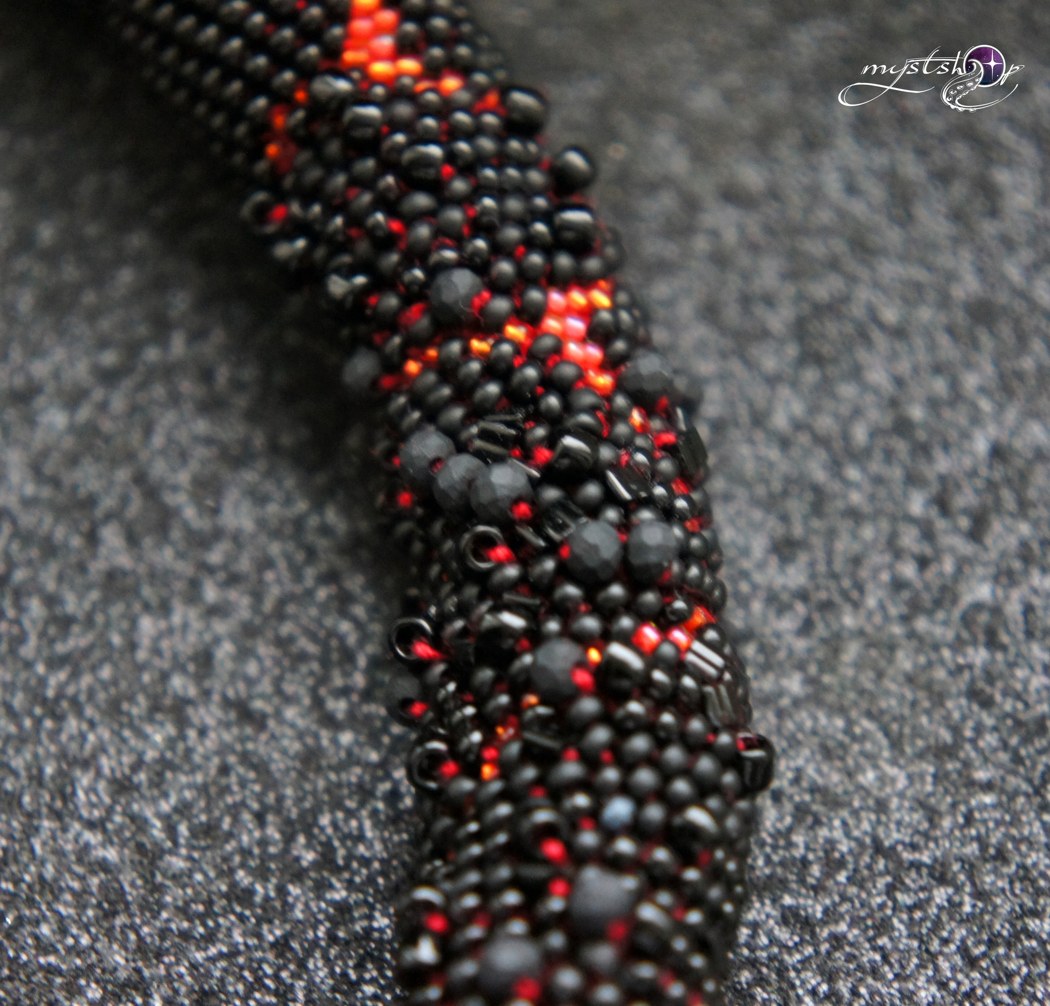 Embossed cord necklace Lava - My, Needlework without process, Lava, Volcano, Fire, Beads, Longpost