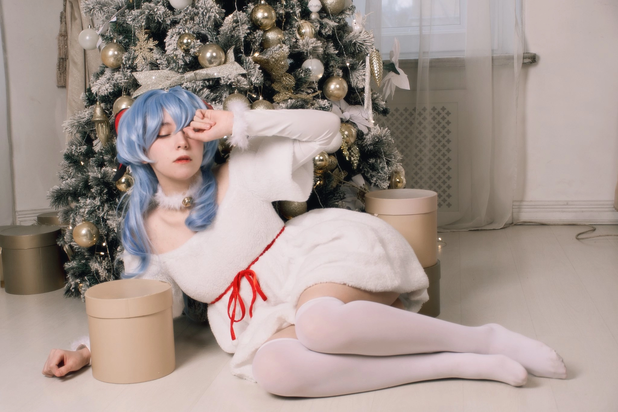 I'll get some sleep next year. - My, Milota, Costume, Cosplay, Cosplayers, I share my joy, New Year, Christmas, Girls, Ganyu (Genshin Impact), Genshin impact, Longpost