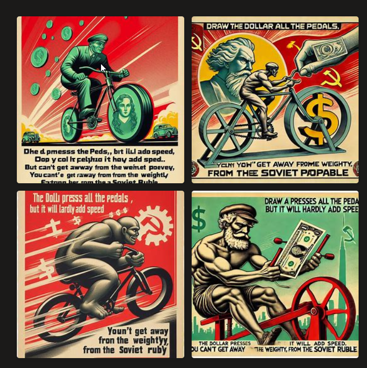 The dollar is pressing all the pedals, but it is unlikely to pick up speed. There is no escape from the weighty, Soviet ruble (posters from AI) - Artificial Intelligence, Computer graphics, Dollar rate, Ruble's exchange rate, Crocodile magazine, Poster, Soviet posters, Longpost