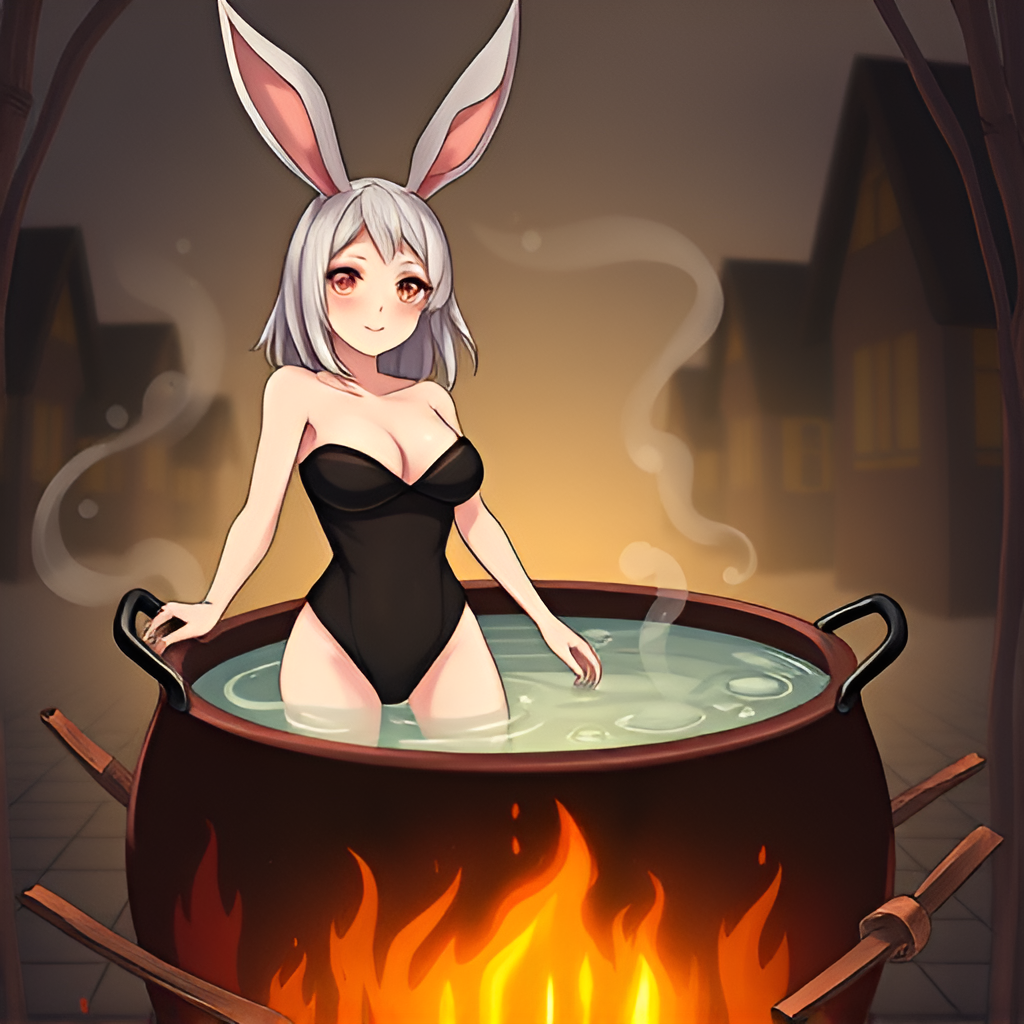 Bathing the rabbit girls in boiling water - Bathing, Swimsuit, Girls, Anime, Art, Boiler, Boiling water