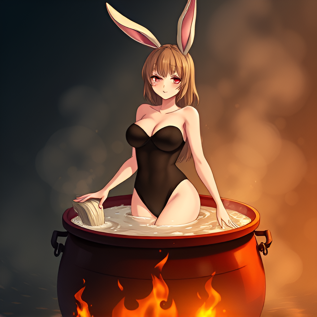 Bathing the rabbit girls in boiling water - Bathing, Swimsuit, Girls, Anime, Art, Boiler, Boiling water