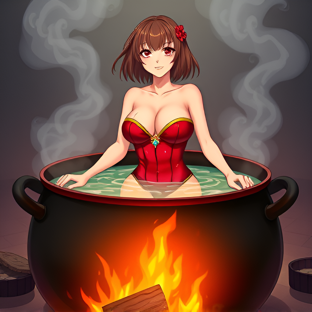 Beauties in boiling water - Bathing, Swimsuit, Girls, Anime, Art, Boiler, Boiling water, Neural network art