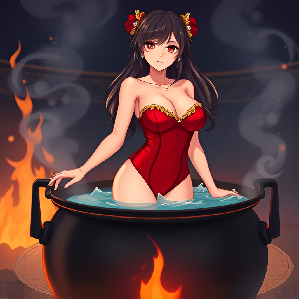 Beauties in boiling water - Bathing, Swimsuit, Girls, Anime, Art, Boiler, Boiling water, Neural network art