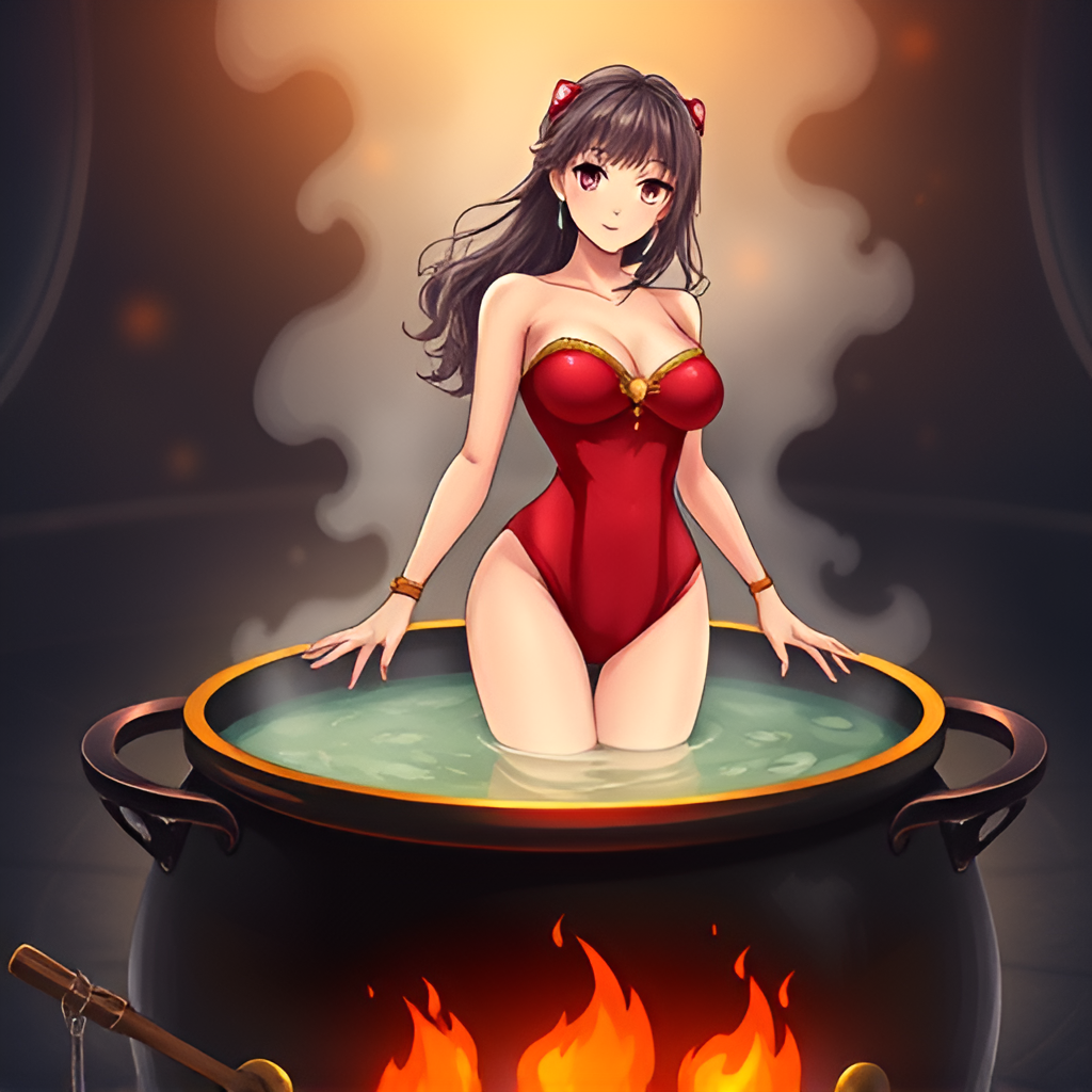 Beauties in boiling water - Bathing, Swimsuit, Girls, Anime, Art, Boiler, Boiling water, Neural network art