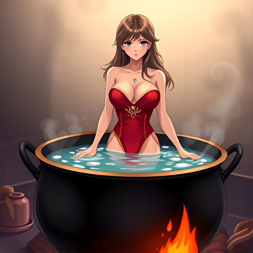 Beauties in boiling water - Bathing, Swimsuit, Girls, Anime, Art, Boiler, Boiling water, Neural network art