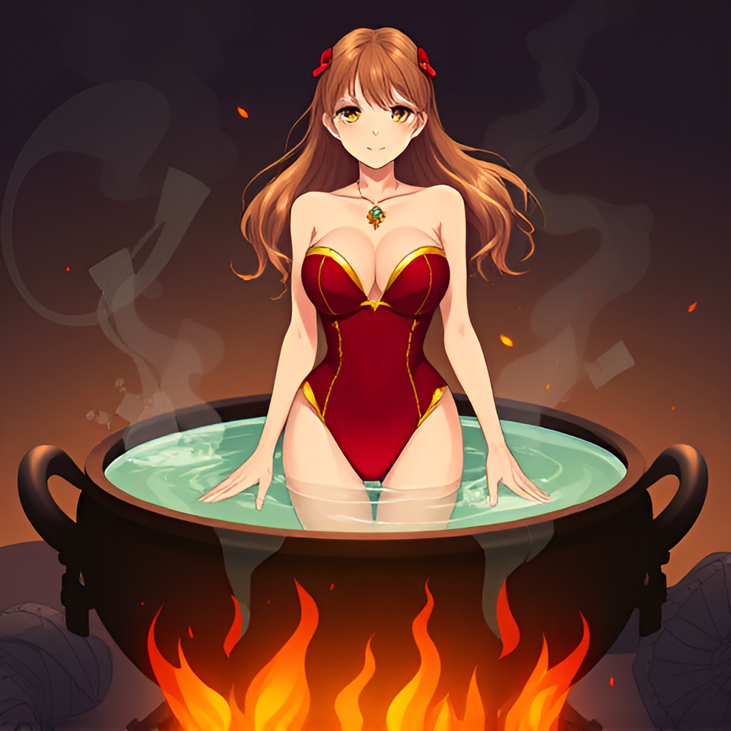 Beauties in boiling water - Bathing, Swimsuit, Girls, Anime, Art, Boiler, Boiling water, Neural network art