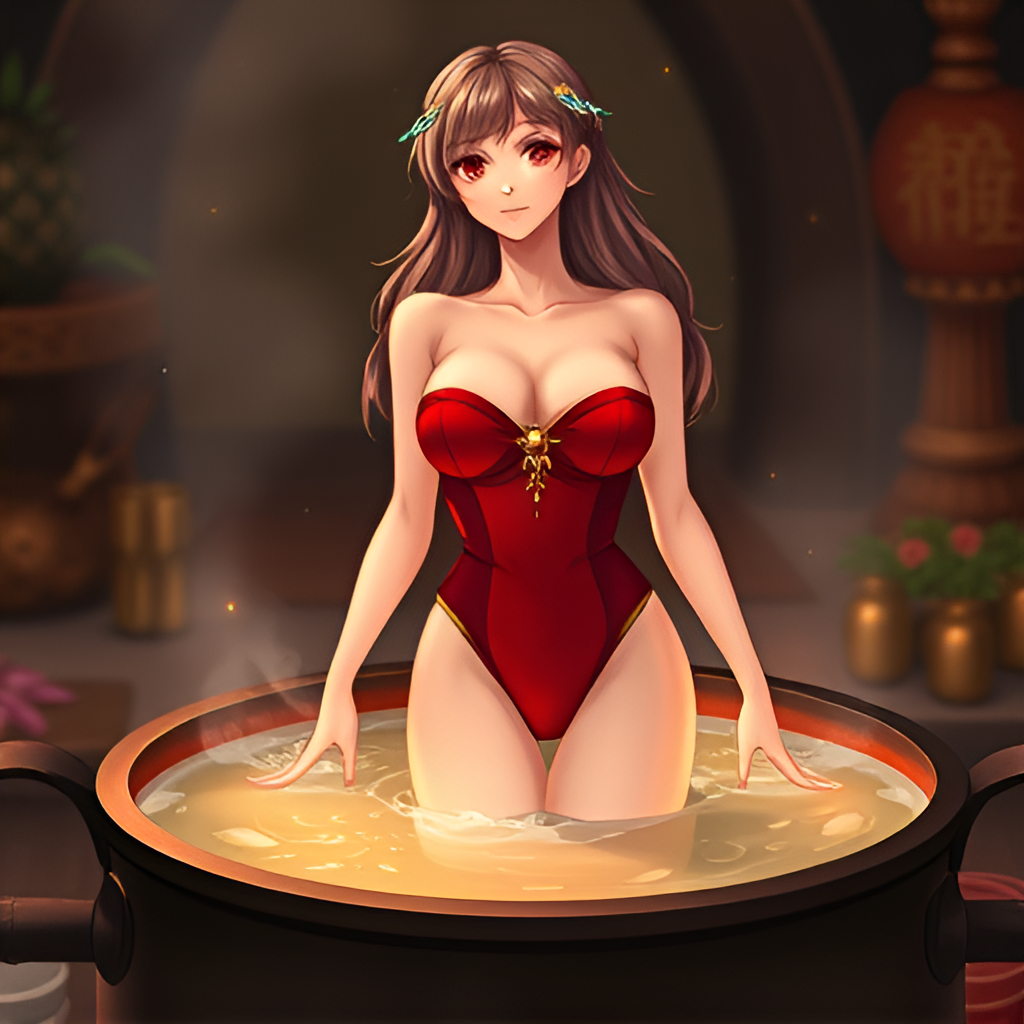 Beauties in boiling water - Bathing, Swimsuit, Girls, Anime, Art, Boiler, Boiling water, Neural network art