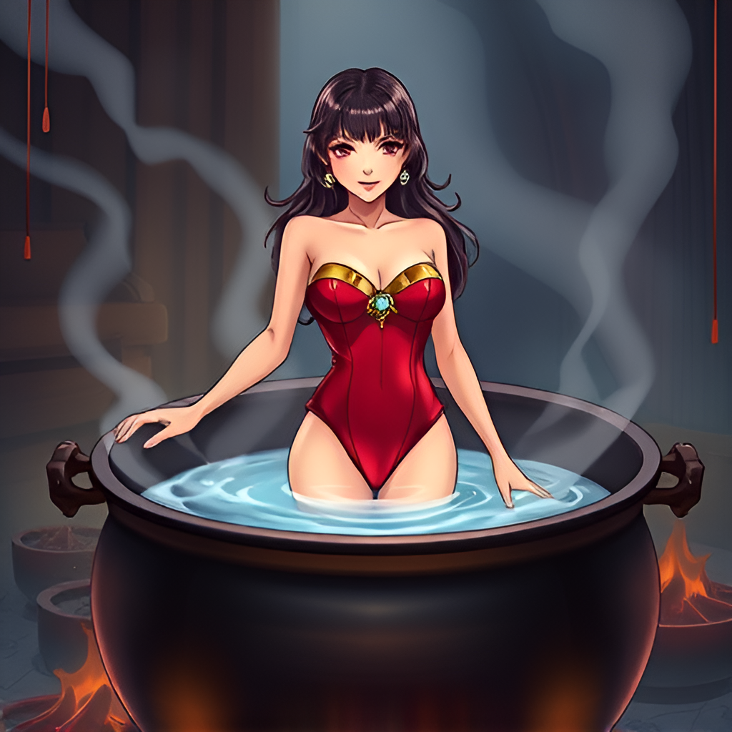 Beauties in boiling water - Bathing, Swimsuit, Girls, Anime, Art, Boiler, Boiling water, Neural network art