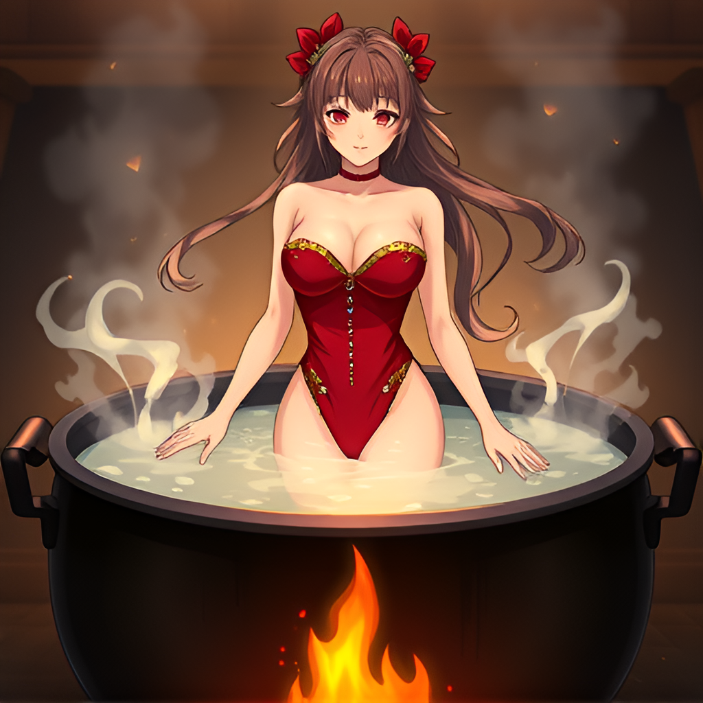 Beauties in boiling water - Bathing, Swimsuit, Girls, Anime, Art, Boiler, Boiling water, Neural network art