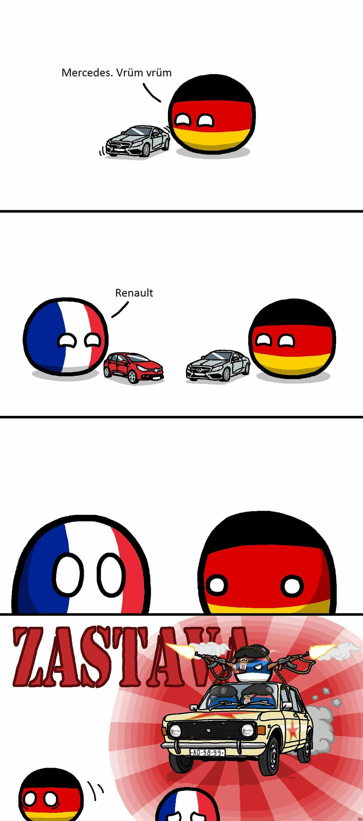 Vroom-vroom! - Countryballs, Comics, Picture with text, Germany, France, Serbia, Automotive industry, German automotive industry, Turnpike, Renault, Mercedes, Balkans, Longpost