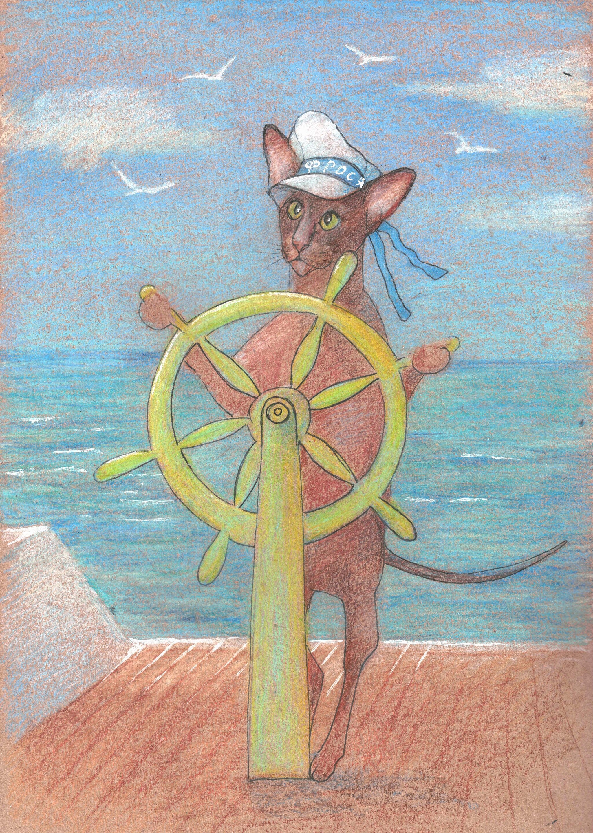 Across the seas and the waves - My, Luboff00, Colour pencils, Liner, Graphics, Traditional art, Oriental cats, cat