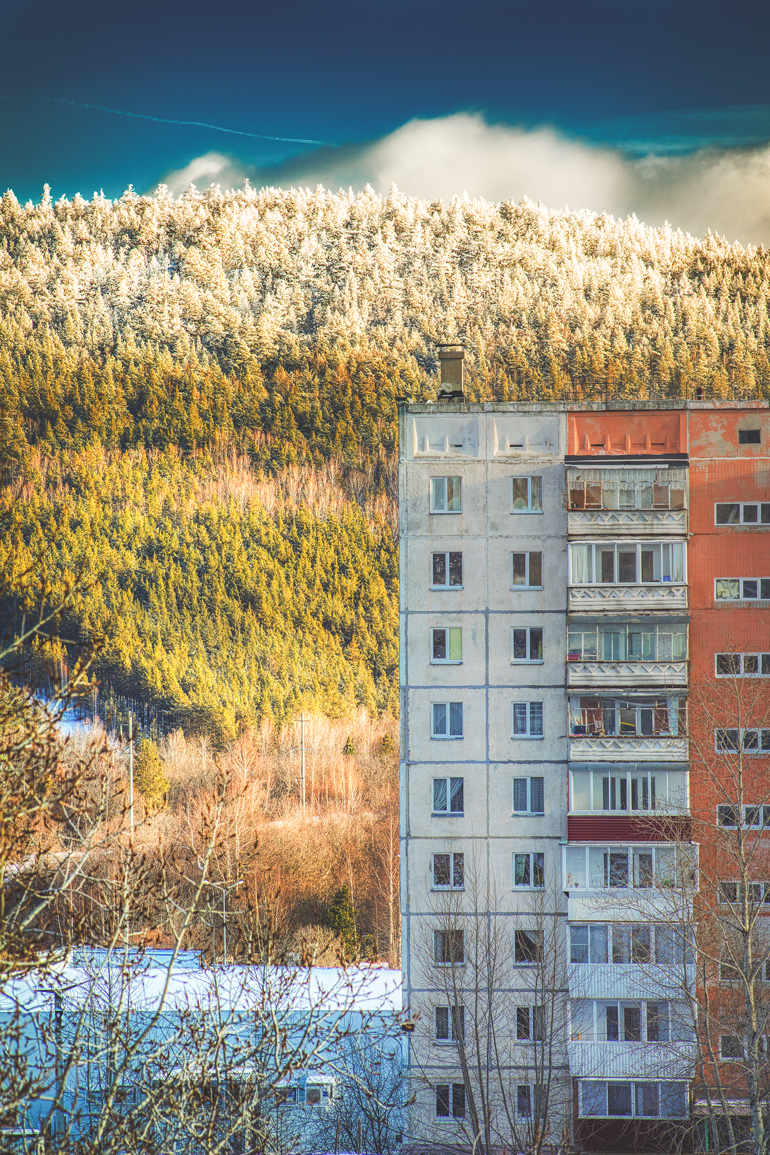 View from the window - My, Forest, The photo, Canon, Landscape, Autumn, The mountains, View from the window, High-rise building