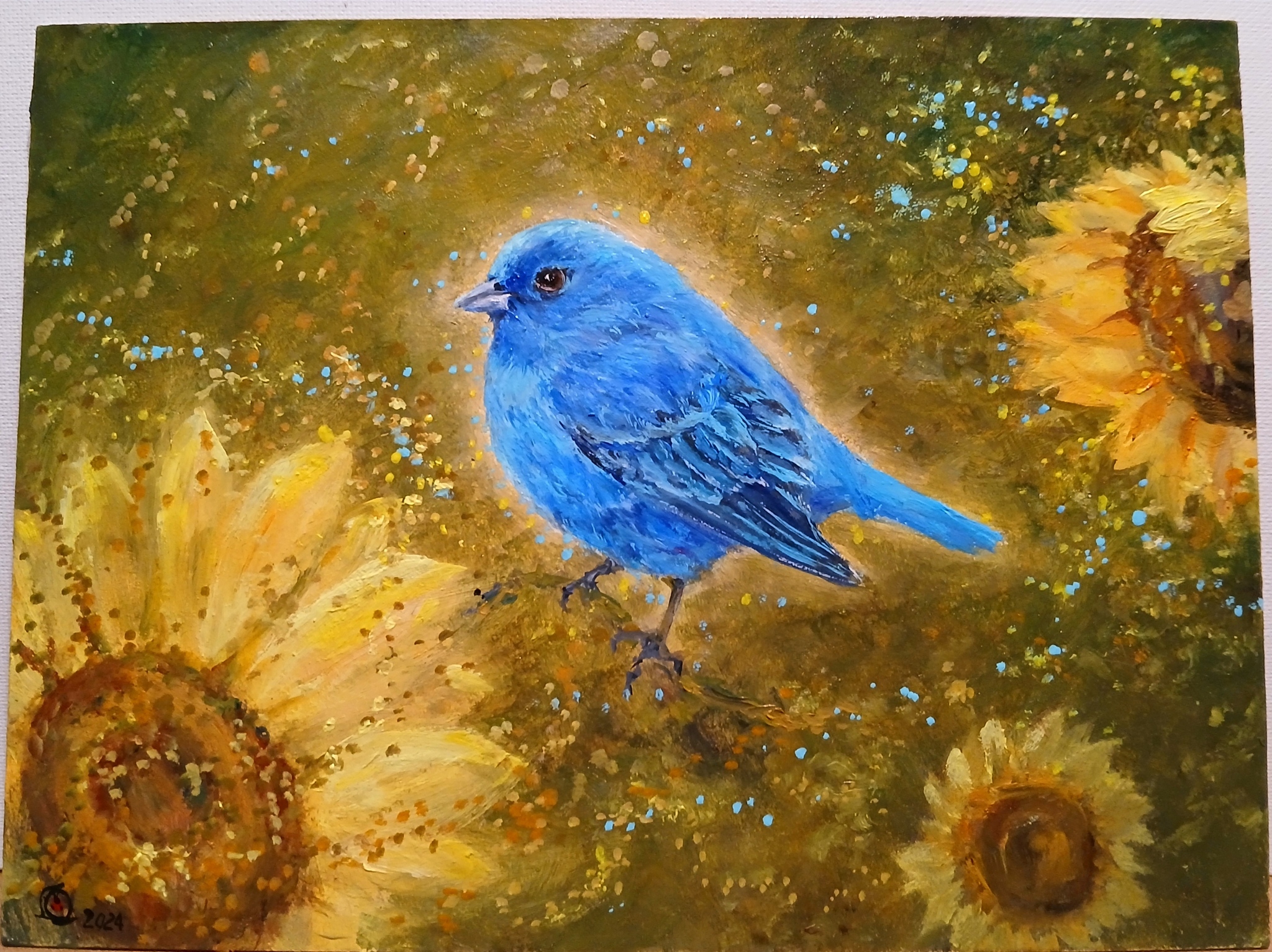 Indigo Cardinal - My, Blue bird, Oil painting, Painting, Animalistics