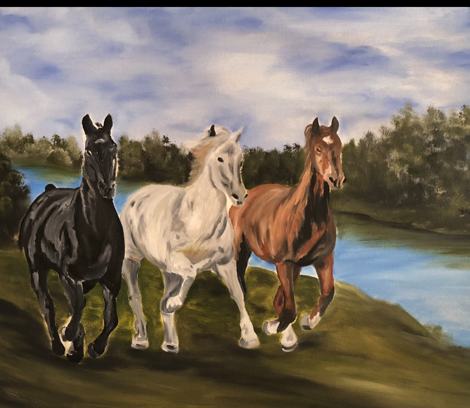 Troika) - My, Author's painting, Painting, Oil painting, Painting, Canvas, Horses, Longpost