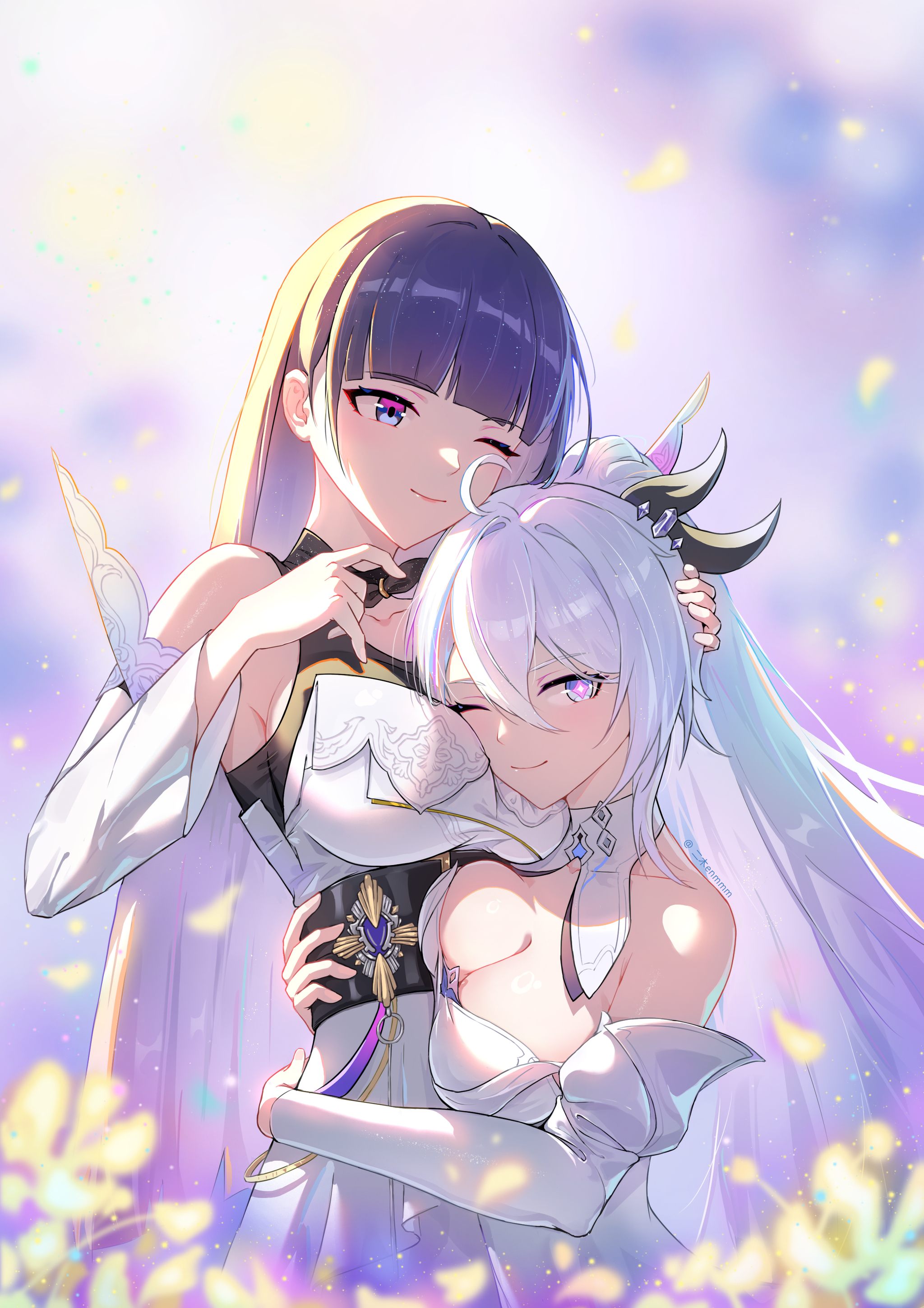 Mei & Kiana - Anime Art, Аниме, Honkai Impact, Kiana kaslana, Raiden mei, Подруга, Обнимашки, Yuri