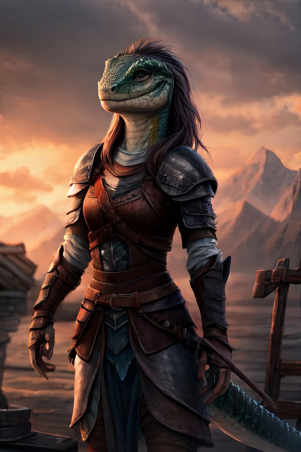 Фурри арт от Wolfmks #342 beauties of the black marsh - Моё, Арты нейросетей, Фурри, Furry Art, Furry lizard, The Elder Scrolls V: Skyrim, Аргониане, Обои на телефон, Длиннопост