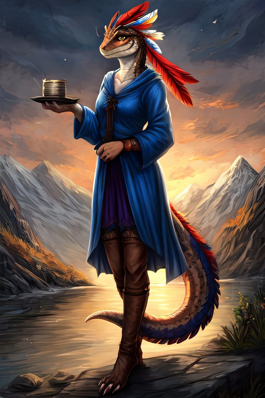 Фурри арт от Wolfmks #342 beauties of the black marsh - Моё, Арты нейросетей, Фурри, Furry Art, Furry lizard, The Elder Scrolls V: Skyrim, Аргониане, Обои на телефон, Длиннопост