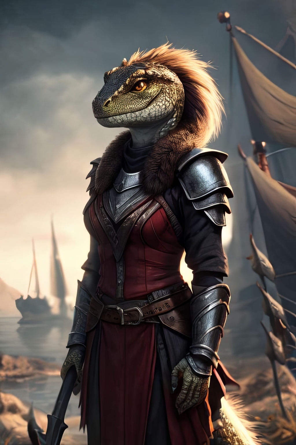 Фурри арт от Wolfmks #342 beauties of the black marsh - Моё, Арты нейросетей, Фурри, Furry Art, Furry lizard, The Elder Scrolls V: Skyrim, Аргониане, Обои на телефон, Длиннопост