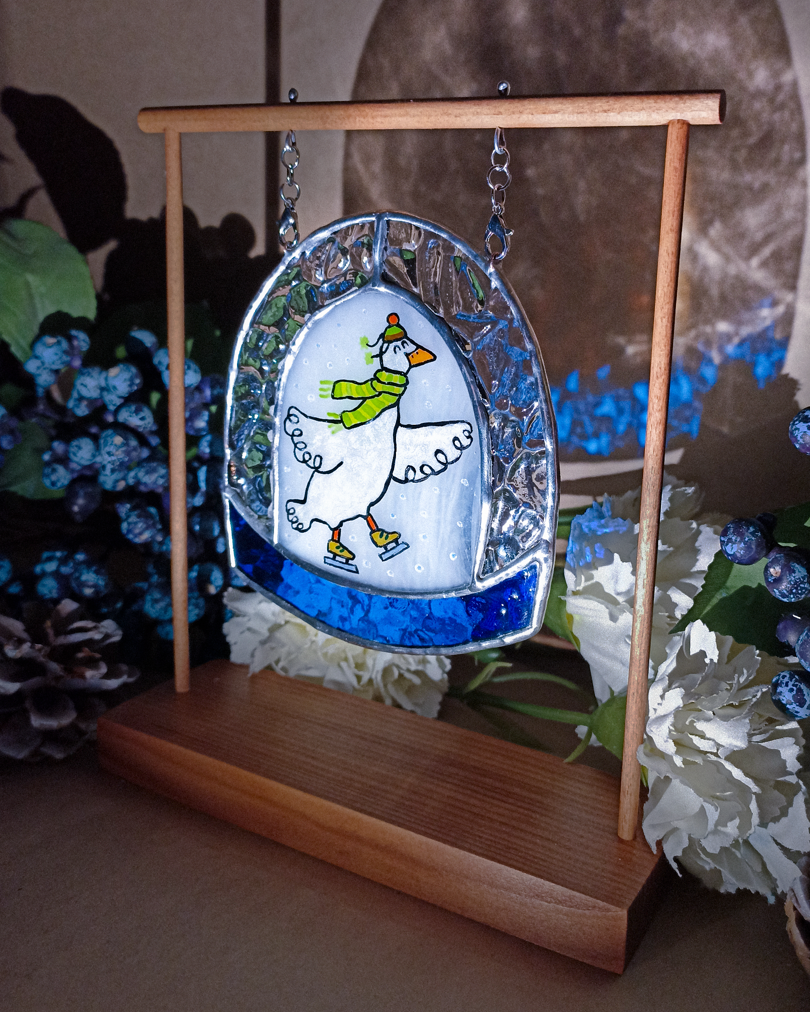 Post #12135501 - My, Stained glass, Stained glass window by Tiffany, Hobby, Creation, Crafts, With your own hands, Handmade, Longpost, Decor, New Year, Snow, Presents, Winter, Christmas decorations, Гусь, Skates, Shekel