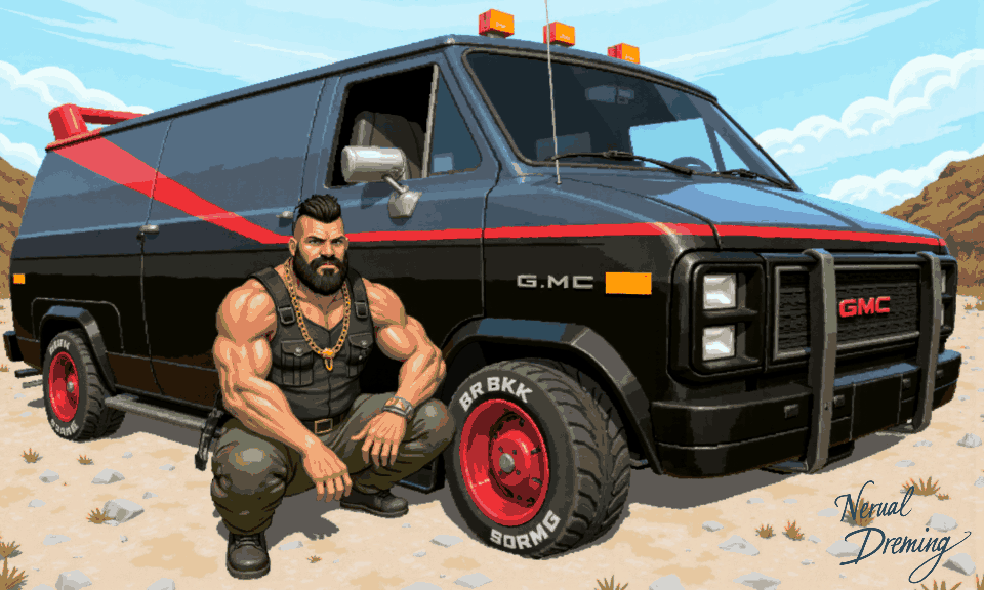 The A-Team Pixel Art - Моё, Обои на рабочий стол, Flux, Нейронные сети, Stable Diffusion, Pixel Art, Команда А, Мистер ти, Арты нейросетей, Искусственный интеллект, Gmc, Видео, YouTube, Длиннопост