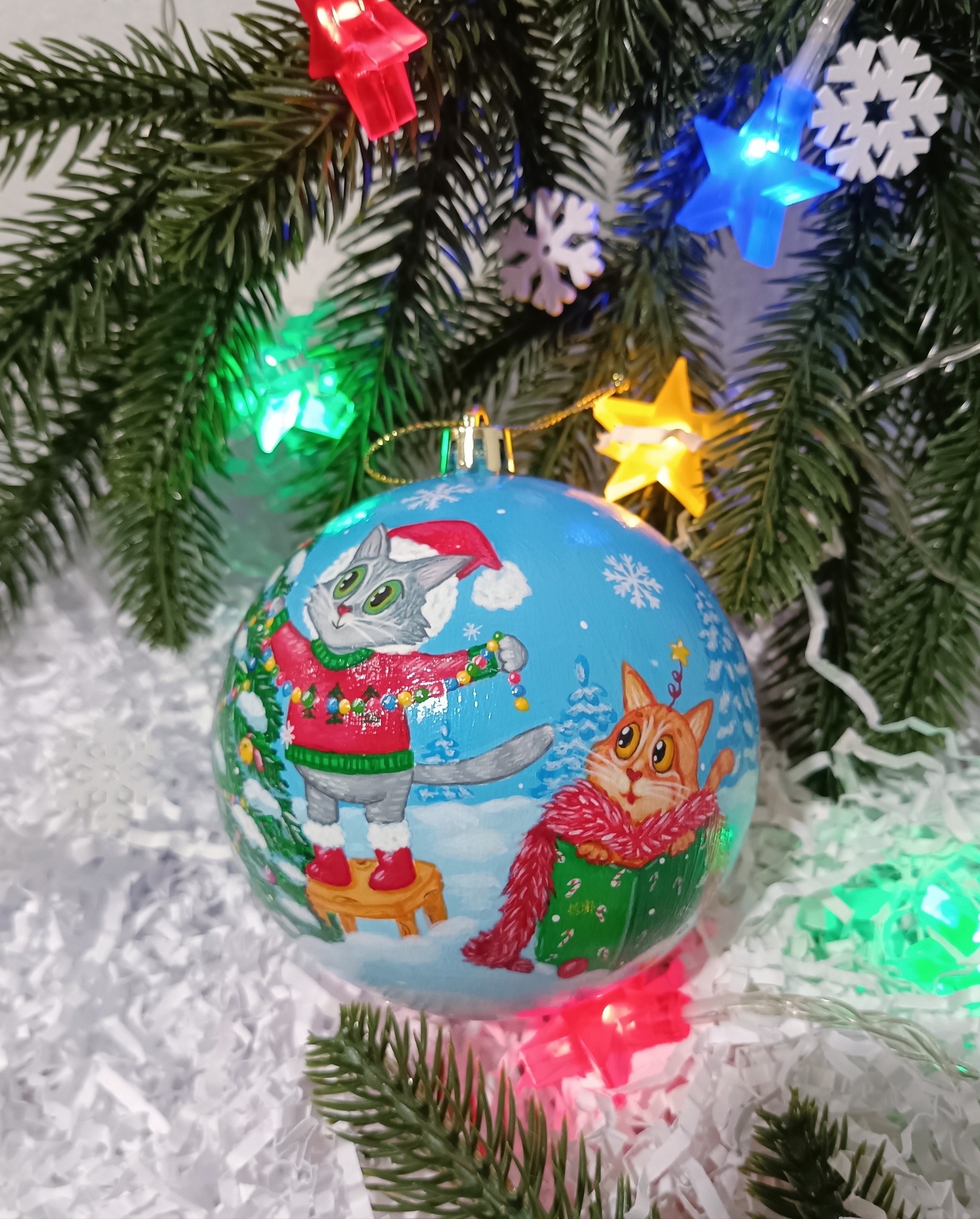 Post #12131597 - My, Christmas decorations, New Year, Painting, Handmade, cat, Drawing, Video, Vertical video, Longpost