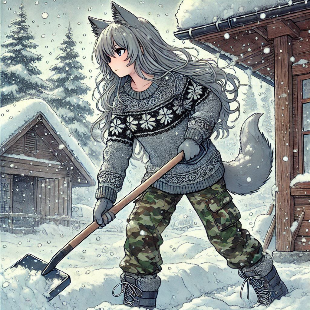 Helga, Snow and Jam - My, Neural network art, Нейронные сети, Art, Girls, Anime art, Anime, Original character, Animal ears, Tail, Snow, Winter, Ginger & White, Longpost