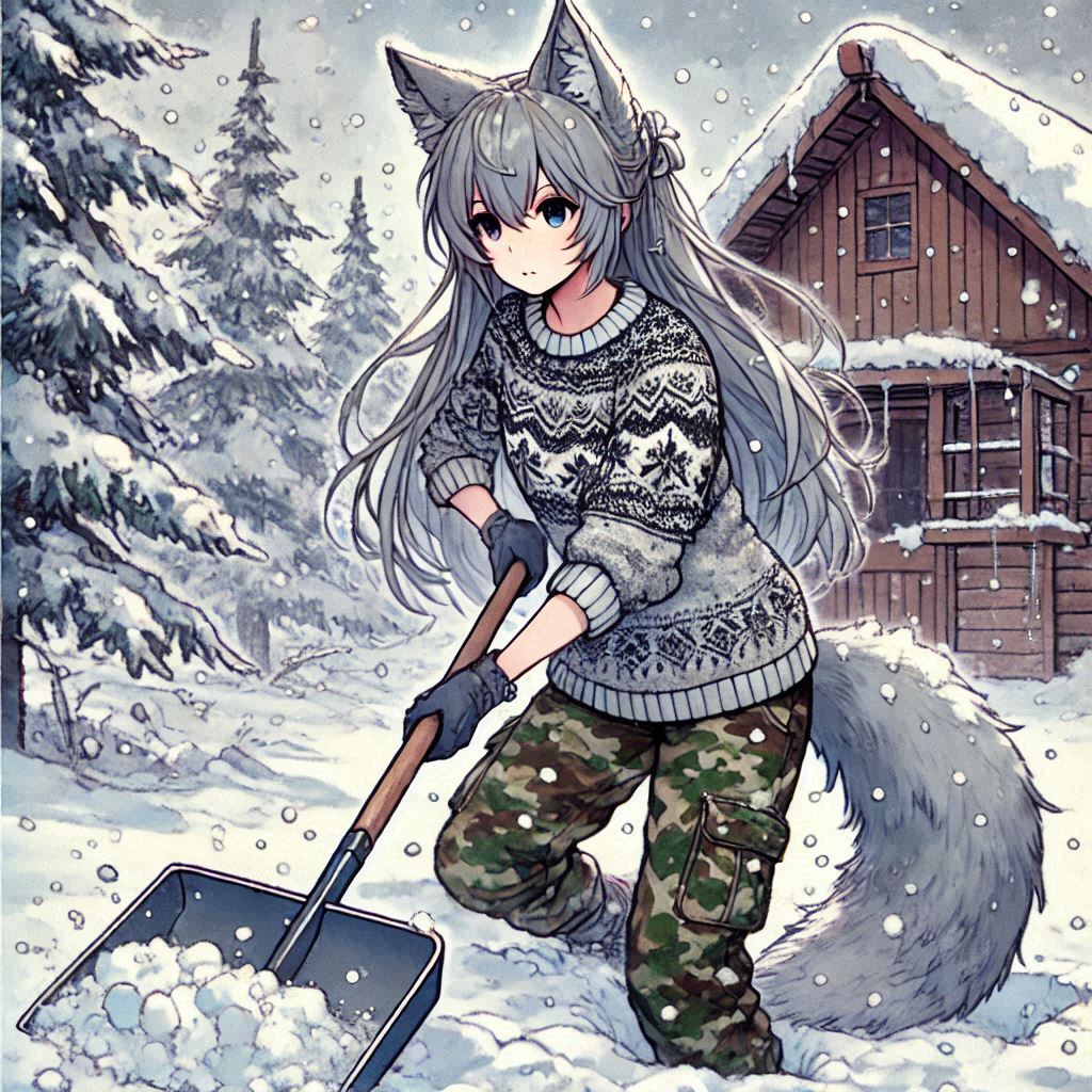 Helga, Snow and Jam - My, Neural network art, Нейронные сети, Art, Girls, Anime art, Anime, Original character, Animal ears, Tail, Snow, Winter, Ginger & White, Longpost