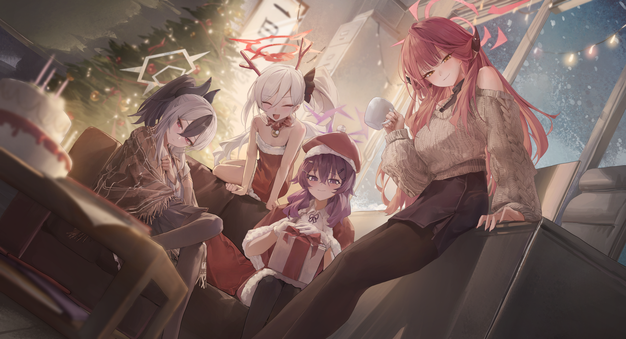 Christmas Benri Yashikku 68 - Blue archive, Rikuhachima Aru, Onikata Kayoko, Igusa Haruka, Asagi Mutsuki, Anime art, Game art, Anime, Games, Christmas