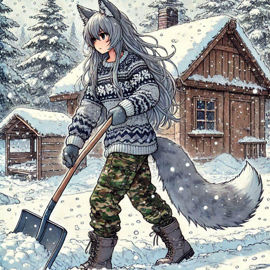 Helga, Snow and Jam - My, Neural network art, Нейронные сети, Art, Girls, Anime art, Anime, Original character, Animal ears, Tail, Snow, Winter, Ginger & White, Longpost